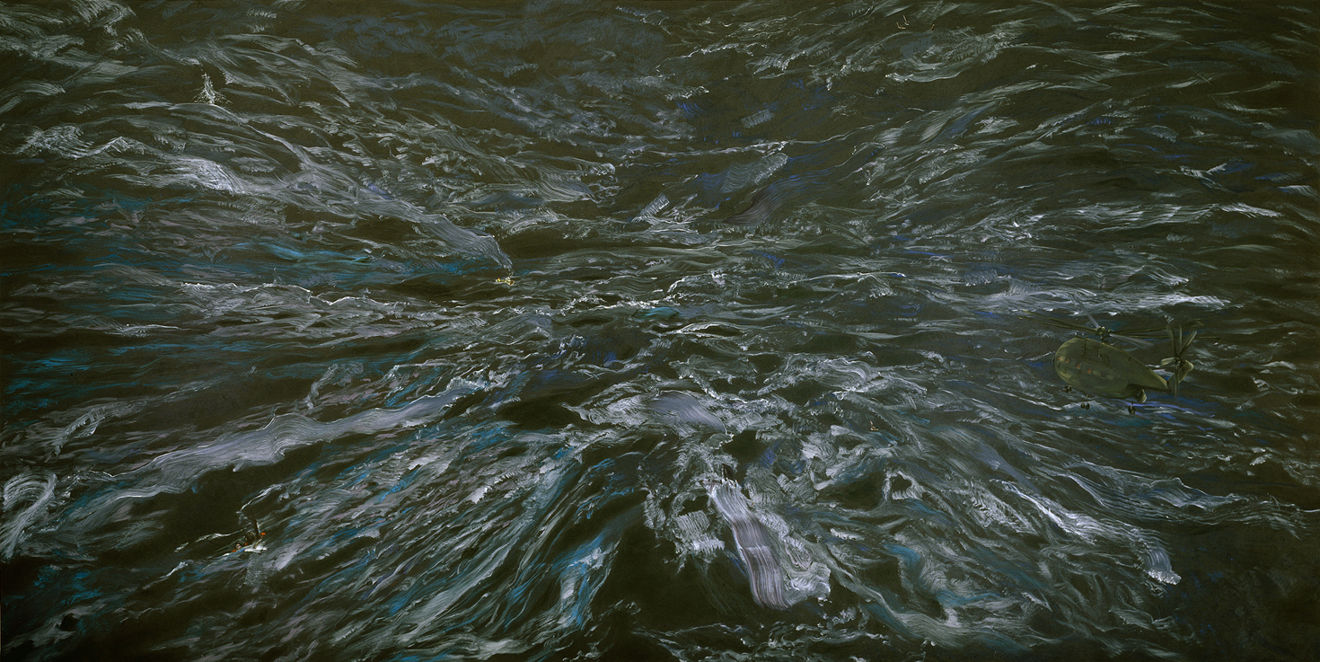above the ocean in a storm